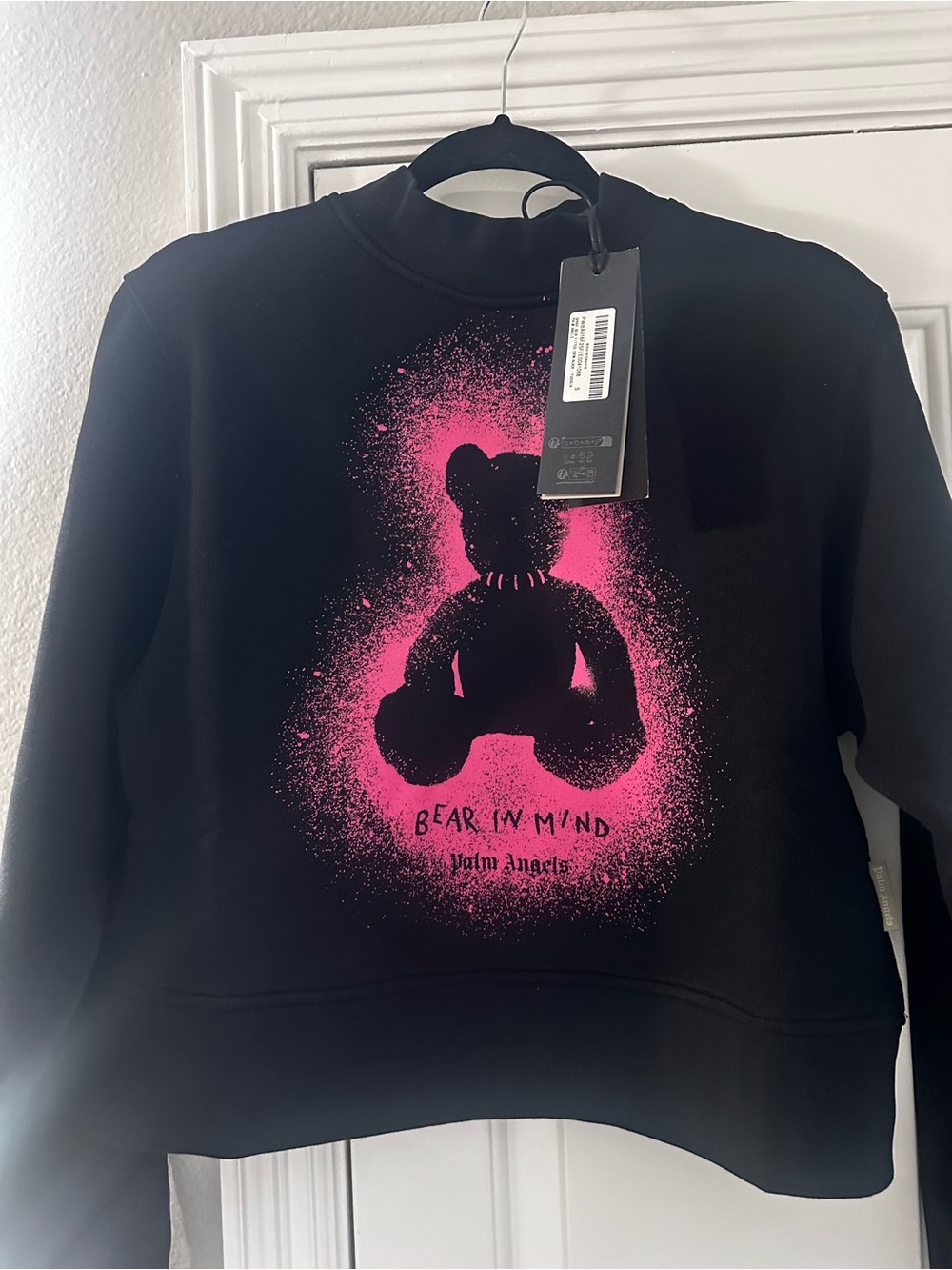 Palm Angels Black Crewneck Sweatshirt with Pink Spray Bear Graphic